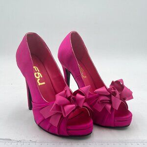 FSJ Fuchsia Satin Cute Bowtie Peep Toe Platform Extreme Stiletto High Heel Pumps